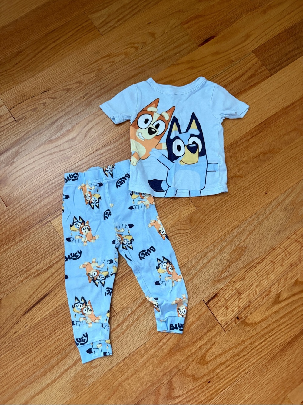 Bluey Light Blue Kids Pajama Set with Cartoon Blue and Orange Characters